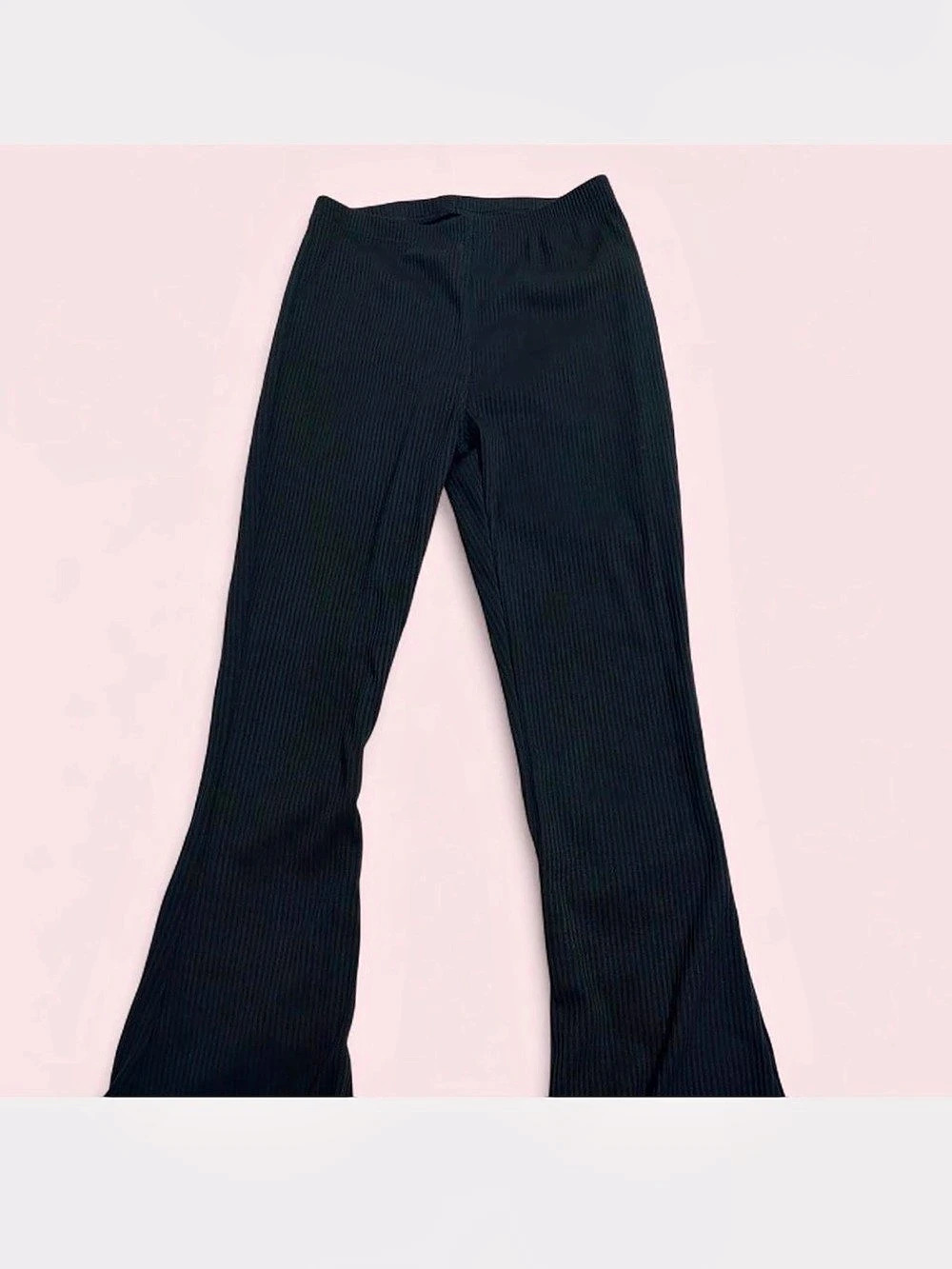 KATHY Women's Ribbed Flare Pants in Black